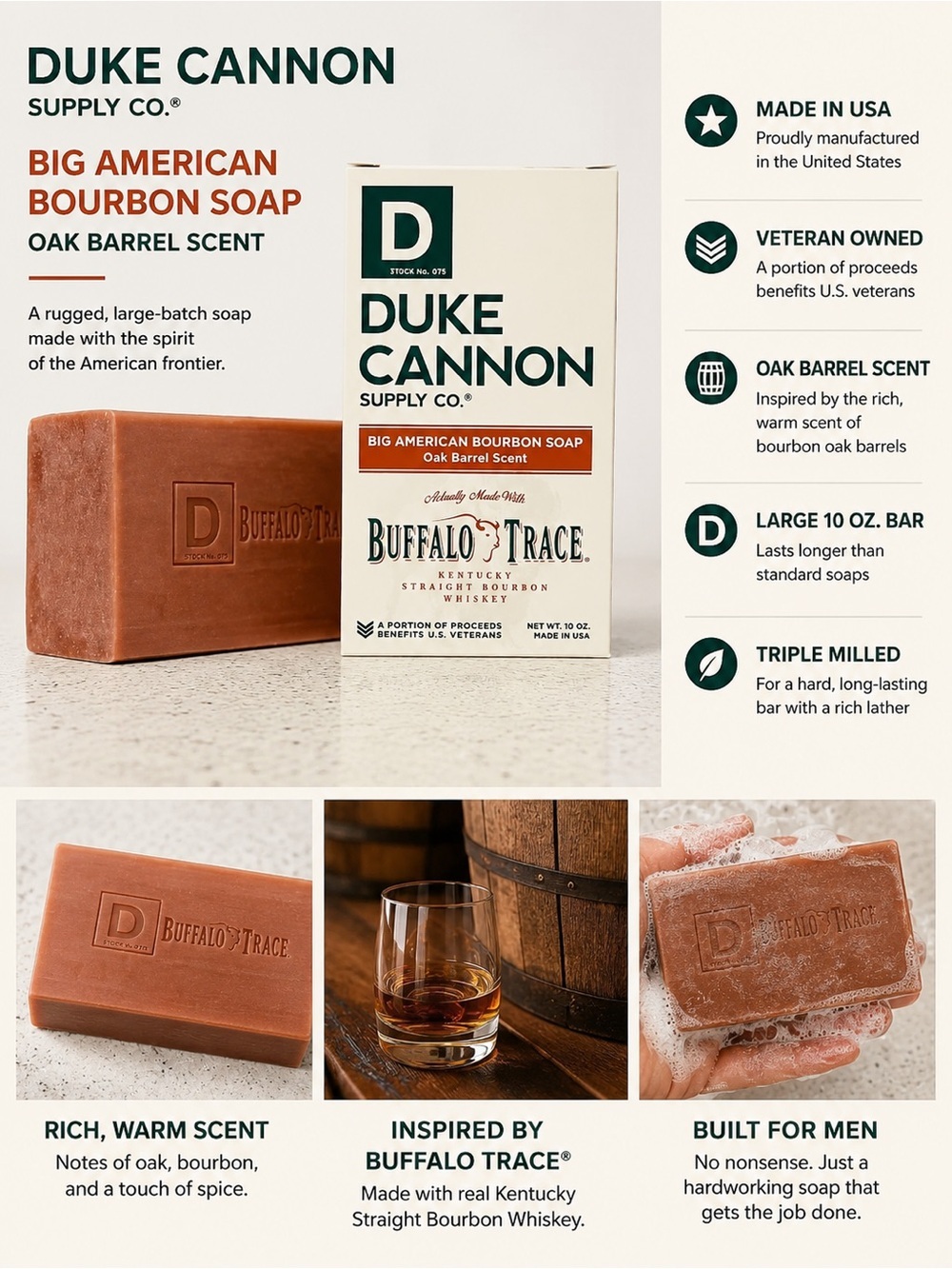 Duke Cannon Big American Bourbon Soap - Oak Barrel Scent